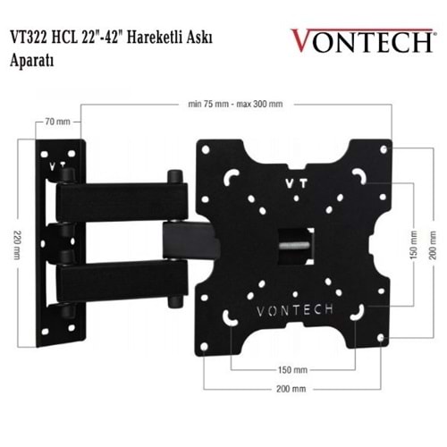 VONTECH VT 322 HCL PRO HAREKETLİ LCD ASKI APARATI (27 ve 42)